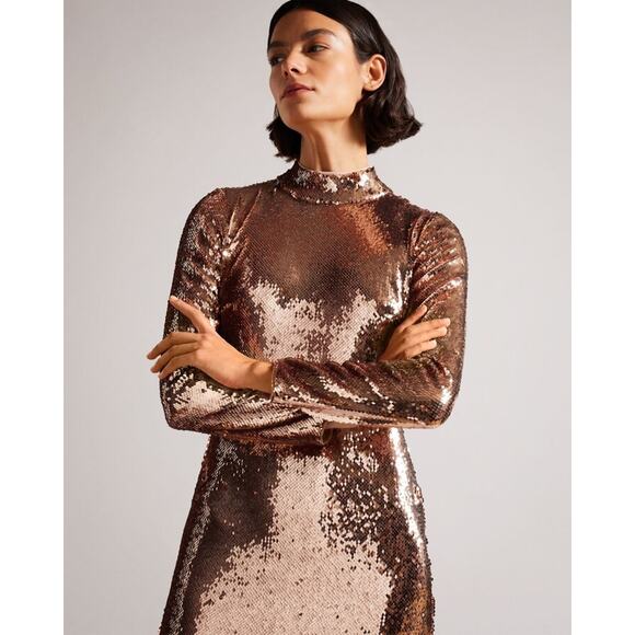 Ted Baker Brookly Long Sleeve Sequin Tube Dress Size 12 - Picture 4 of 8